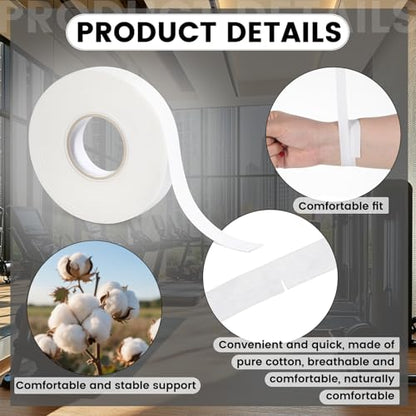 Thinp 4 Pcs White Athletic Tape, 0.5 Inch X 33 Ft/Roll Strong Adhesive Finger Tape for Sports Breathable Cotton Sports Tapes for Climbing Boxing Gymnastics Hockey Soccer