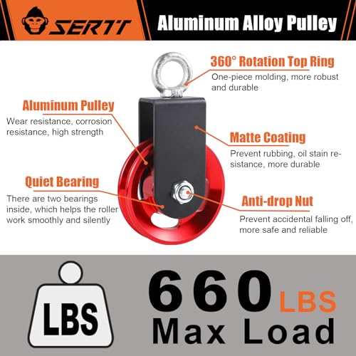 SERTT Cable Pulley Wheel for Home Gym Pulley System, Upgraded 90mm Aluminium Alloy Gym Pulley for Maximum 660LBS Load - color: Red, style: [2 Pack]