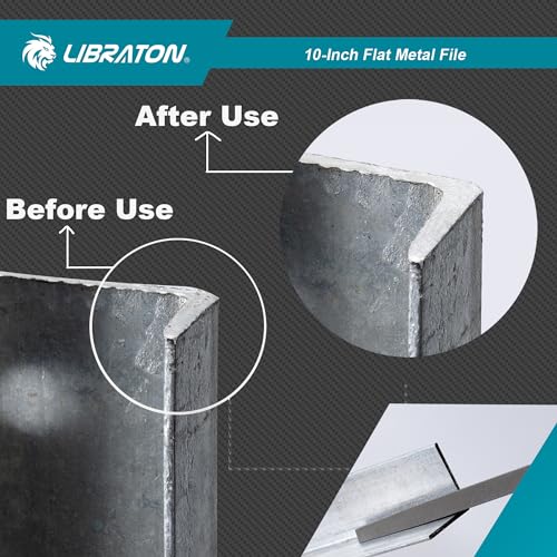 LIBRATON 10-Inch Flat Metal File, Metal File Tool, High Carbon Steel File | with Ergonomic Handle, Hand File for Metal, Metalworking, Wood, Plastic, Flat File for Refining, Shaping and Scraping