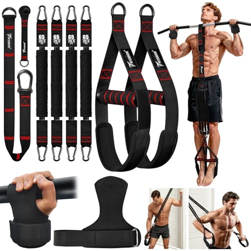 Upgraded Pull Up Assistance Bands, Heavy Duty Resistance Bands with Handles, Exercise Band with Door Anchor, Adjustable Workout Band Set for Pull Up Bar, Full Body Strength&Muscle Training, Home Gym - color: Black and Red