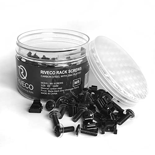 RIVECO M5 Rack Screws & Cage Nuts for Server Cabinets & Racks Mounting Network Equipment Clip Nuts 50 Sets Black - size: M5 Screws + Cage Nuts (50 Sets)