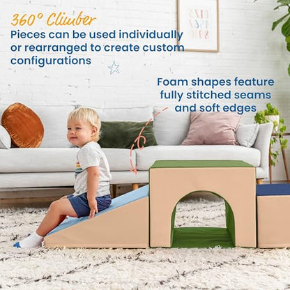 ECR4Kids SoftZone Single Tunnel Climber, Toddler Playset, Earthtone, 3-Piece - color: Earthtone