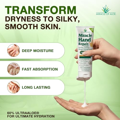 Miracle Repair Hand Cream For Dry Cracked Hands, 8 Oz, 2 Pack, Non Greasy | Cream With 60% Aloe Vera, Hand Moisturizer For Working Hands, Fast Absorbing Lotion For Extremely Dry Skin, Daily Use - size: 8 Ounce (Pack of 2)