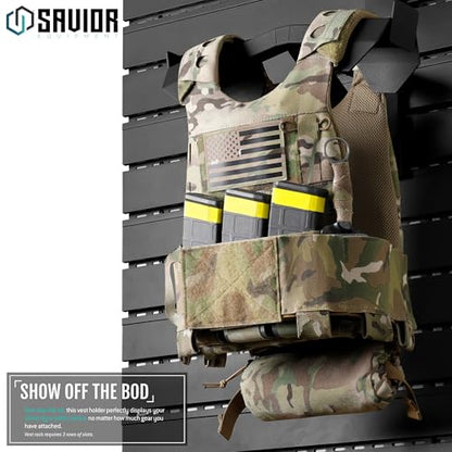 Savior Equipment Wall Rack System Tactical Vest Attachment Gear Wall Mount Display Rack Organizer, Adjustable Width, Heavy-Duty Steel Construction Hold Up to 40 lbs - color: Obisidian Black