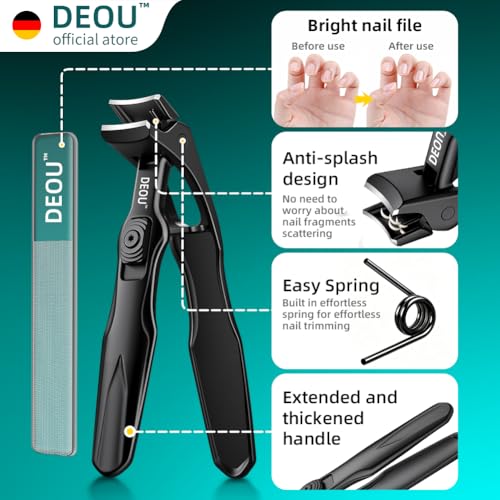 DEOU Toenail Clippers for Seniors Thick Toenails, Long Handle Large Toe Nail Clippers with Wide Jaw Opening, Sharp Heavy Duty Nail Cutter for Men Women Elderly