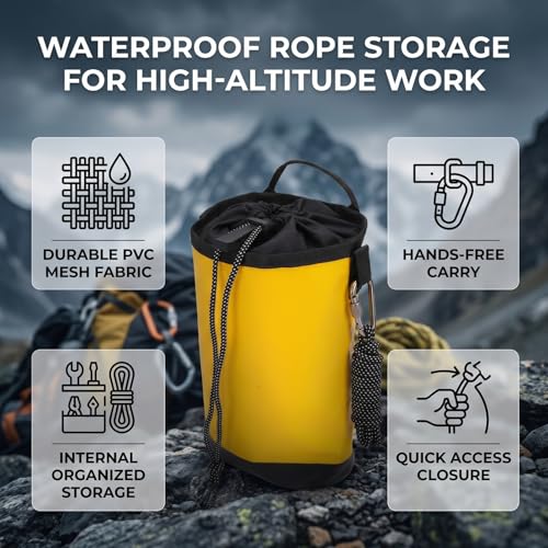 RiToEasysports Drawstring Backpack, Water Proof 500d Pvc Mesh Fabric Adjustable Rope Storage Bag For Climbing Gear And Tools (Yellow) - color: Yellow