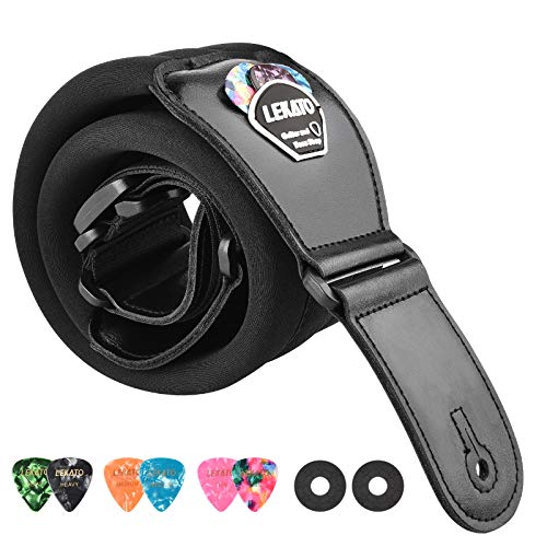 LEKATO Bass Guitar Strap - 3" Wide, Padded, Adjustable 50" to 61", Pick Holder & 2 Safety Strap Locks - color: Black, size: Long(50"-61")