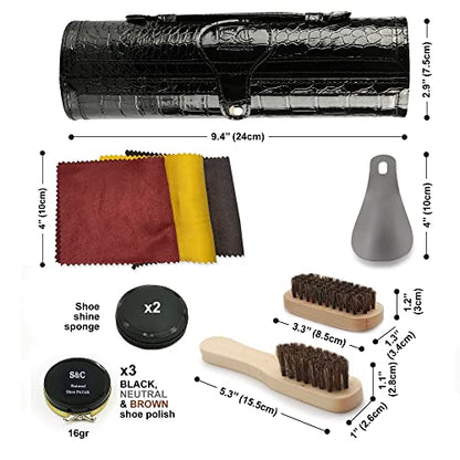 Stone and Clark Leather Shoe Shine Kit - 13 PCS Shoe Polish Kit for Complete Leather Boot Care, Compact & Travel Friendly - style: Textured Black Kit