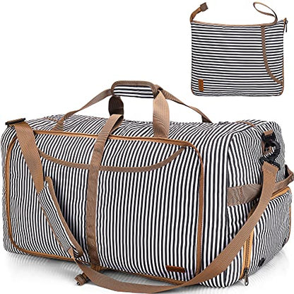 100L Duffle Bag for Travel, Large Foldable Waterproof Travel Duffel Bags Weekender Overnight Bag for Men and Women with Shoe Compartment (Stripe) | Collapsible, Water Resistant, Tear-Resistant, with Shoe Compartment, for Gym Sport Overnight Weekender, for