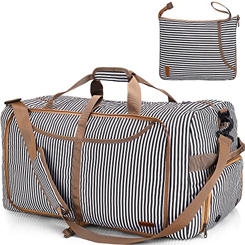 80L Duffle Bag for Travel, Large Foldable Waterproof Travel Duffel Bags Weekender Overnight Bag for Men and Women with Shoe Compartment (Stripe) - color: Stripe, size: 80L