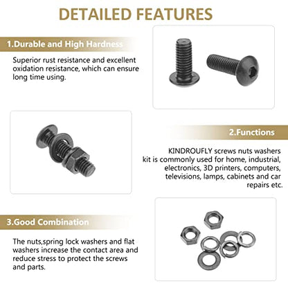 242 Pieces Black M5 x 6/8 /10/12 /16/20 /25mm Button Head Socket Cap Screws Nuts Washers Assortment Kit, 10.9 Grade Alloy Steel - size: M5, style: Button Head