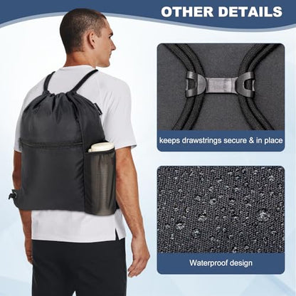 HOLYLUCK Men & Women Outdoor Sport Gym Sack Waterproof Drawstring Backpack Bag (Standard with drawstring, Black) - color: Black, style: Standard With Drawstring