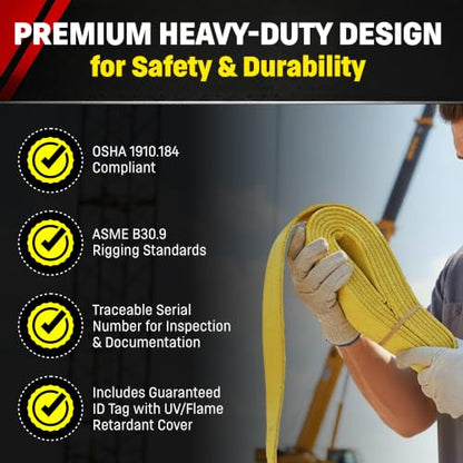 DD Sling (USA Made). 2" wide X (4' to 20' lengths) in Listing! 2 Ply Twisted Eye, Nylon Lifting Slings, Eye & Eye, Heavy Duty (900 webbing), 6,400 lbs Vertical, 5,100 Choker, 12,800 Basket Load Capacity (2inX12ft) - size: 2inX12ft