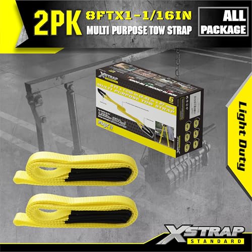 XSTRAP STANDARD 2PK 1''x 8FT Lift Sling Web Strap/Wear Guard End, Heavy Duty Flat Eye Lifting Sling with 2 Reinforced Loops for Tree Saver Lifting Furniture Appliances Machine | 4,000 lbs Break Strength Lifting Straps with 2 Reinforced Loops for Tree Save