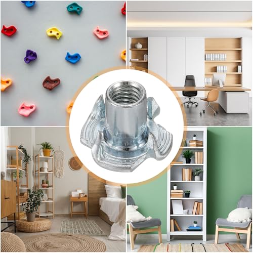 HARFINGTON M5x10mm T-Nuts 4 Pronged Tee Nut 0.57" x 0.39" Fully Thread Carbon Steel Inserts for Wood, Rock Climbing Holds, Cabinetry, Furniture 50pcs - size: M5x10mm