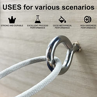 ACCZIO 8 Pack 304 Stainless Steel Eye Screws,2.5 Inch M6 Heavy Duty Eye Hooks Screw, Eye Bolts Screw in Eye Hooks for Wood, Eye Bolts for Secure Cable Wires, Indoor & Outdoor Use