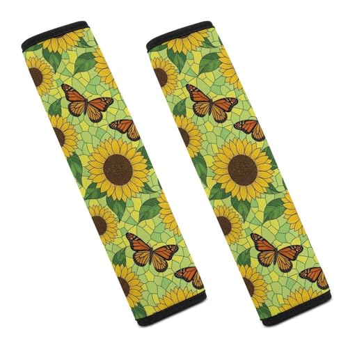 2 Pack Sunflowers Monarch Butterfly Seat Belt Shoulder Pad Universal Soft and Comfortable Shoulder Protector for Kids, Most Cars, Pressure Relief - color: Pattern 1238