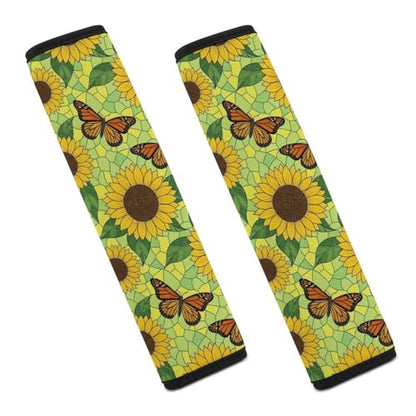 2 Pack Sunflowers Monarch Butterfly Seat Belt Shoulder Pad Universal Soft and Comfortable Shoulder Protector for Kids, Most Cars, Pressure Relief - color: Pattern 1238
