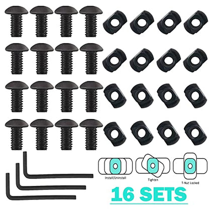 16 Pack M5 T-Nut Metric Camming Screw Replacement Sets Compatible with Standard Rail Systems, with Thread Locking Screws, Allen Wrench and Nuts(16 x Screws, 16 x Nuts and 3 x Wrench) - color: M5 T-Nut Metric Camming Screw