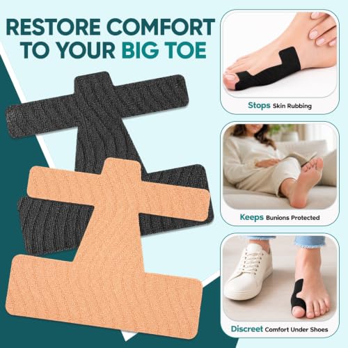 TEAWOO Pre-Cut Kinesiology Tape for Bunion, 40PCS Bunion Corrector Tape for Big Toe Discomfort Relief & Joint Support, Breathable Hypoallergenic Latex-Free (Beige & Black)