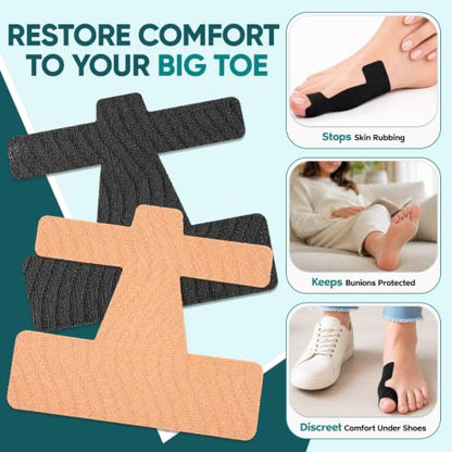TEAWOO Pre-Cut Kinesiology Tape for Bunion, 40PCS Bunion Corrector Tape for Big Toe Discomfort Relief & Joint Support, Breathable Hypoallergenic Latex-Free (Beige & Black)