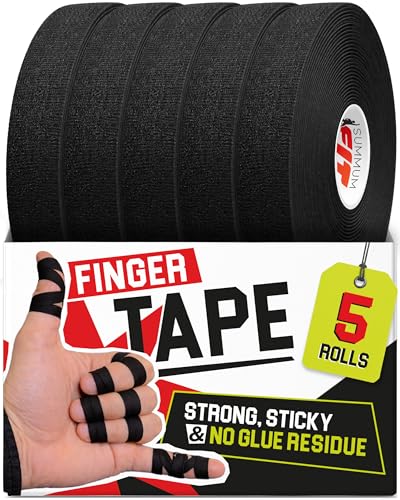 Finger Tape BJJ - Durable & Sweat-Resistant - 5 Rolls of 0.3 inch x 45 feet - Athletic Finger Tape for Sports Like Jiu Jitsu, Climbing, or Volleyball - Improve Your Grip & Prevent Injuries - color: Black, size: 5 Rolls