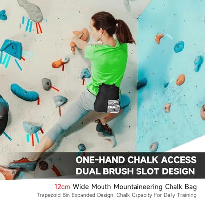 Drfeify Mountaineering Chalk Bag, Large Capacity Travel Bag with Independent Front Pocket, Outdoor Sports Gear for Climbers Hikers - size: Large Black