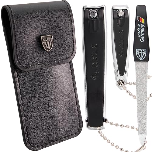 3 Swords Germany – Brand Quality fingernail & toenail Clipper, Manicure, Pedicure Nail Care by with Metal Nail File and case, Black Edition - color: Black