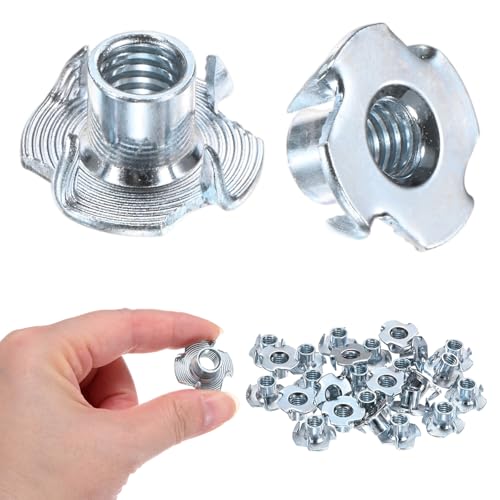 M METERXITY 100-Pack 5/16-UNC T-nut, 3/8" Barrel Length Carbon Steel 4-Pronged Tee Nut Threaded Insert for Wood/Rock Climbing Holds/Furniture, Corrosion Resistant Fasteners - size: 5/16-UNC, 3/8" Barrel Length