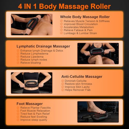 Electric Rolling Massager with Redlight, Lymphatic Drainage Massage | Muscle Recovery Stick and Back Massage Roller, Rechargeable 6-Speed Cellulite Roller for Arm Legs Calf Foot