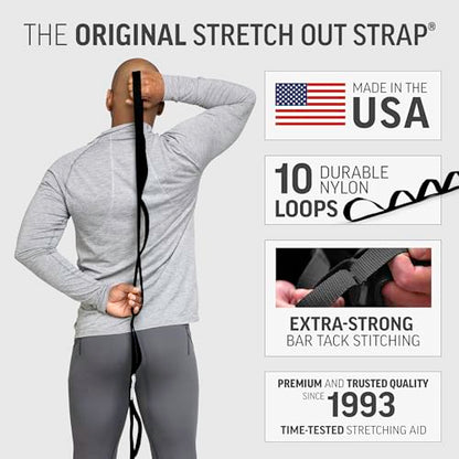 OPTP The Original Stretch Out Strap XL with Exercise Poster, USA Made | Extra-Long stretching strap, Stretch Out Strap for physical therapy, yoga stretching strap for knee therapy, 7'5" long, nylon