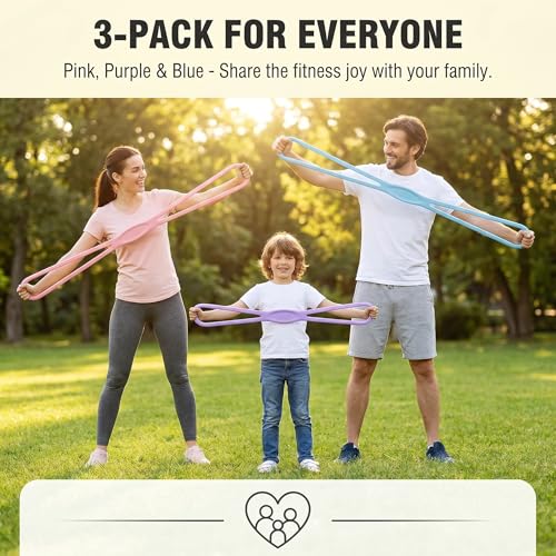 3 Pcs Figure 8 Resistance Bands for Women Men, 8 Shaped Resistance Rubber Band for Arms, Back, Shoulder Stretch with Handles, Not Break, Portable, Pink&Purple&Blue,25LB
