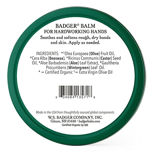 Badger - Hardworking Hands Healing Balm, Aloe Vera & Wintergreen, Working Hand Balm, for Dry Hands, Hand Moisturizer, Certified Organic, 2 oz (3 Pack) - size: 2 Ounce (Pack of 3)