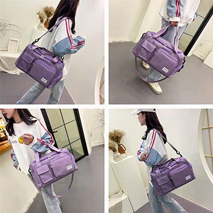 Small Gym Bag for Women, Travel Duffle Bag Carry On Weekender Bag with Shoe Compartment - color: 08#Purple, style: Gym Bag&toiletry Bag