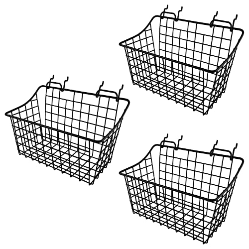 Pegboard Baskets With Hooks, 3 Pack Peg Board Wall Organizer Set (Black) | Fit 1/8" 1/4" Pegboard Panels, Rust-Resistant Hanging Storage Baskets, Pegboard Accessories for Garage Tool Shed Workbench - color: Black