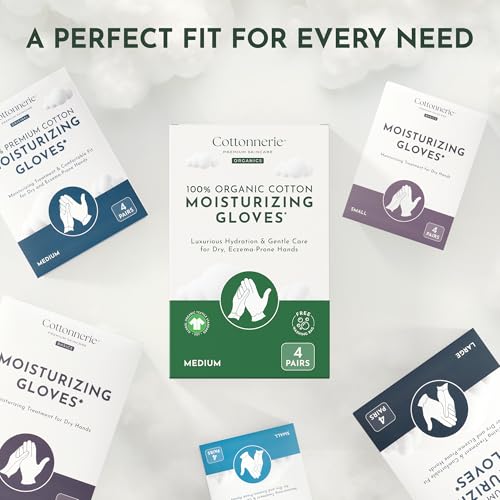 4 Pairs Cottonnerie Organic Cotton Gloves for Dry Hands Sleeping, Moisturizing Gloves Overnight, Hand Moisturizer Gloves, Moisture Gloves for Dry Hands Overnight, Sleeping Gloves, Medium - size: Organics Medium