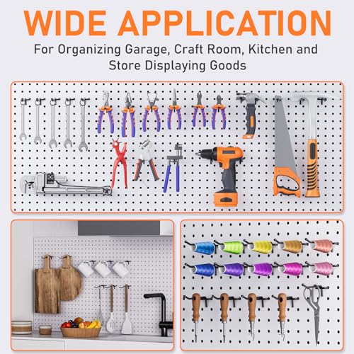 INCLY 36 Pack 4/6/8 Inch Heavy Duty Pegboard Hooks for Hanging Tools | Black 1/4" Peg Board Shelving Hooks Accessories, Peg Board Tool Hangers Fit 1/4" Pegboard, For Garage, Store Organization - size: 36PCS