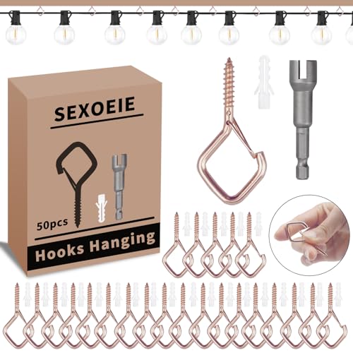 50 PCS Rose Gold Eye Screw Hooks for Hanging Heavy Duty with Safety Buckle.Metal Ceiling Hooks for Hanging Plants Cup Wind Chime Bird Feeders Patio Lights At Indoor&Outdoor - color: Rose Gold, size: 50Pcs