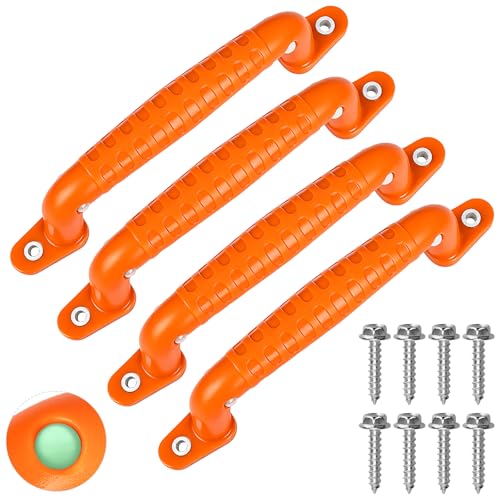 4 Safety Playground Handles Luminous, Swing Set Kids Safety Hand Grips for Playset, Climbing Frame, Play House, Playroom Ladder &Handles, Bunk Bed Handles (Orange) - color: Orange