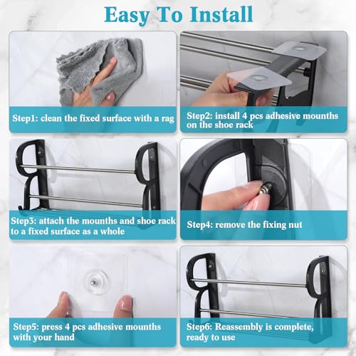 Ziliny 6 Pieces Wall Mounted Shoe Rack with Sticky Hanging Mounts Hanging Wall Shoe Storage Organizer Holder Shelf Hanger for Closet Door(15.7 x 8.7 x 4.3'')
