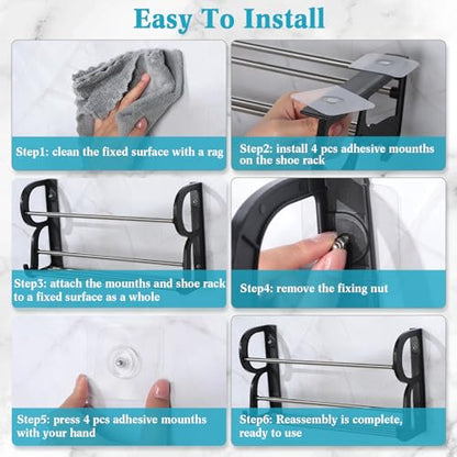 Ziliny 6 Pieces Wall Mounted Shoe Rack with Sticky Hanging Mounts Hanging Wall Shoe Storage Organizer Holder Shelf Hanger for Closet Door(15.7 x 8.7 x 4.3'')