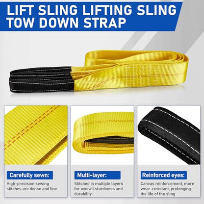 Pindex 2 Pack 2" x 3' & 2 Pack 2" x 7' Web Lifting Sling 13000 Lbs Breaking Force 3500 Lbs Pulling Forces Lift Sling Straps for Rocks Trees Mowers Tool Boxes in Trailers Tractors Trucks, Yellow