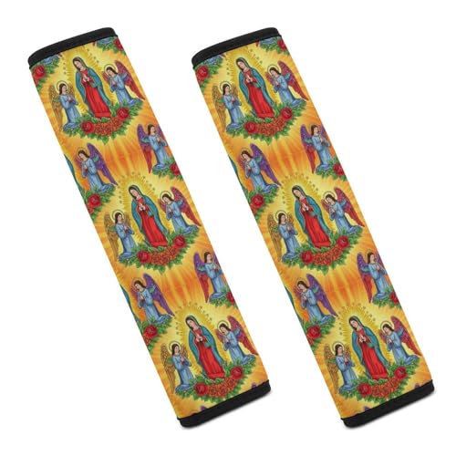 Universal Fit Seat Belt Shoulder Pad for Adult Use, Most Cars, 2 Pack Virgin Mary Rose Our Lady of Guadalupe Retro Spiritual Harness Pads Strap Pressure Relief - color: Pattern 119