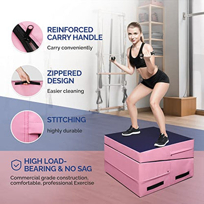 Matladin Folding Gymnastics Cheese Wedge Incline Mat, Gym Fitness Tumbling Skill Shape Mat for Kids Girls Home Training Exercise - color: Purple+Pink