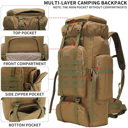 Hiking Backpack for Men 70L/100L Camping Backpack Military Rucksack Molle 3 Days Assault Pack for Climbing | Camping Backpack - color: 70l-khaki