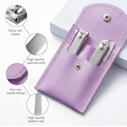 20-Piece Complete Nail Care Kit, Professional Manicure Set with Stainless Steel Tools for Home Use, Travel & Gifts | Portable Nail Clipper Kit in Purple Case(Purple) - color: Purple