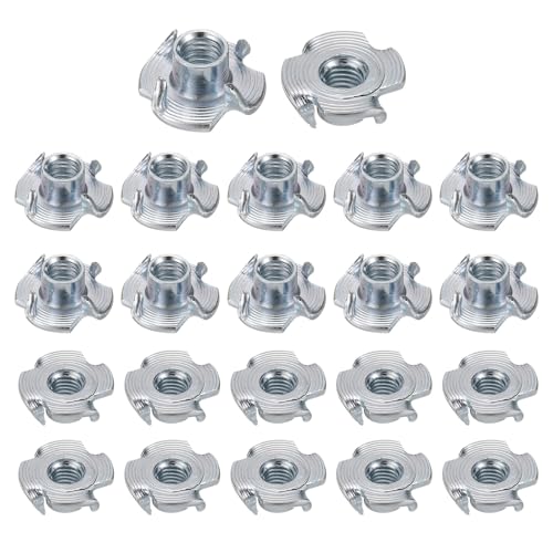 HARFINGTON M5x6mm T-Nuts 4 Pronged Tee Nut 0.57" x 0.24" Fully Thread Carbon Steel Inserts for Wood, Rock Climbing Holds, Cabinetry, Furniture 50pcs - size: M5x6mm