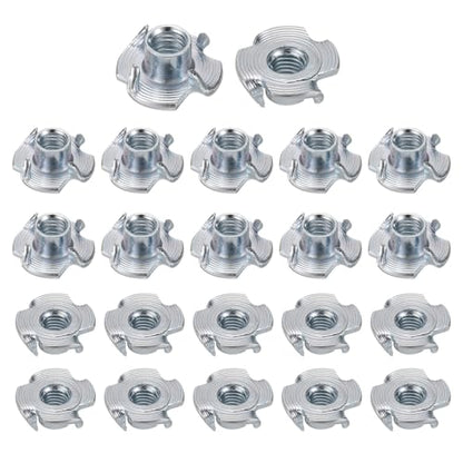 HARFINGTON M5x6mm T-Nuts 4 Pronged Tee Nut 0.57" x 0.24" Fully Thread Carbon Steel Inserts for Wood, Rock Climbing Holds, Cabinetry, Furniture 100pcs - size: M5x6mm, 14.5mm