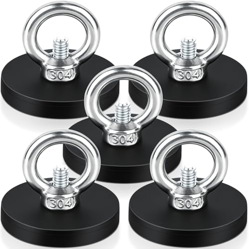 5 Pcs Rubber Coated Magnets, 30LBS Bolt on Magnets with M6 Threaded Strong Neodymium Magnet with Hooks, Flat Rubber Coated Fishing Magnet - size: 1.6x0.23in/Ring-5pack