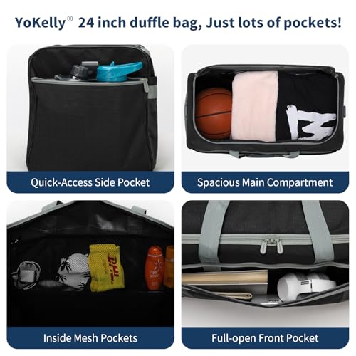 65L Gym Bag for Men, Wet Pocket, Shoe Compartment, 24 inch, Black | 8 Compartments / Pockets, Spacious, Large Sports Duffle Bag for Weekend Travel - color: Black
